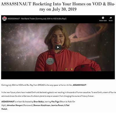 “ASSASSINAUT” ROCKETING INTO YOUR HOMES ON VOD & BLU-RAY ON JULY 30, 2019!